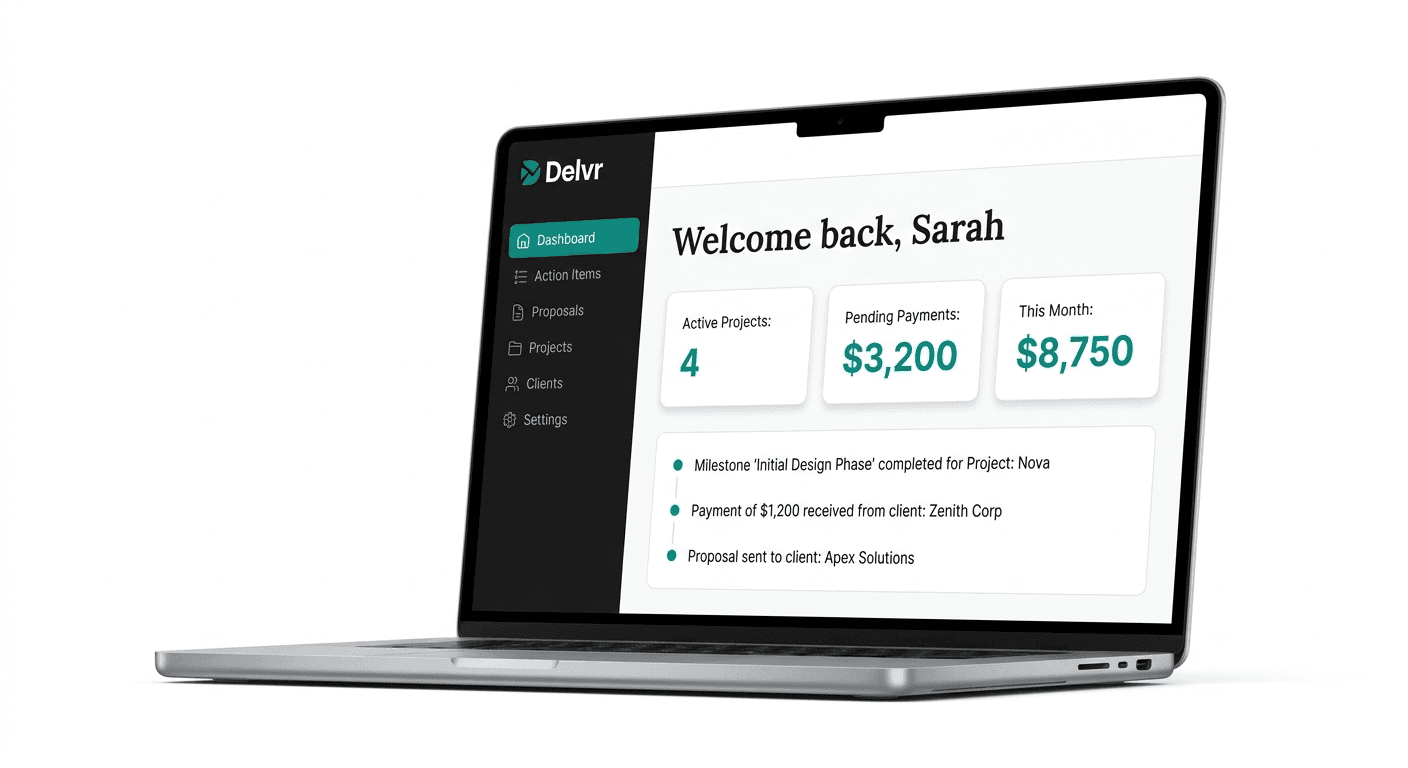 Kevlo dashboard showing project milestones and file delivery