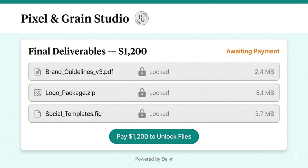 Client portal showing locked files with pay button